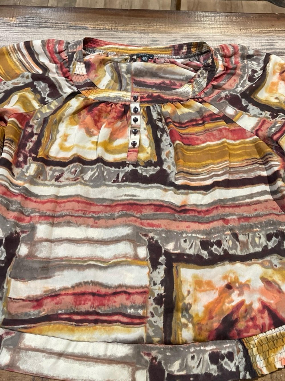 Abstract Stripe Button-Neck Tunic in Multicolor
